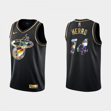 Camisetas Hombre Miami Heat Tyler Herro 14 Nike 2021-22 Negro Golden Edition 75th Anniversary Diamond Swingman